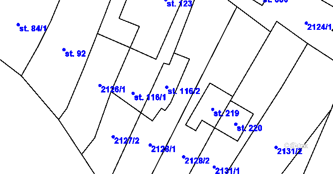 Parcela st. 116/2 v KÚ Budkovice, Katastrální mapa