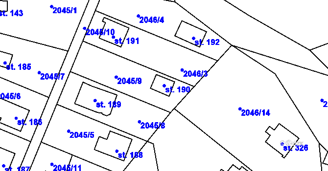 Parcela st. 190 v KÚ Budkovice, Katastrální mapa