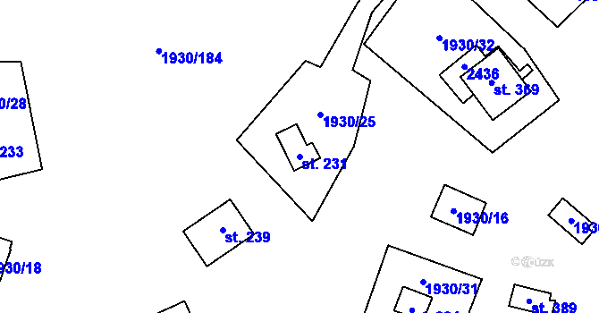 Parcela st. 231 v KÚ Budkovice, Katastrální mapa