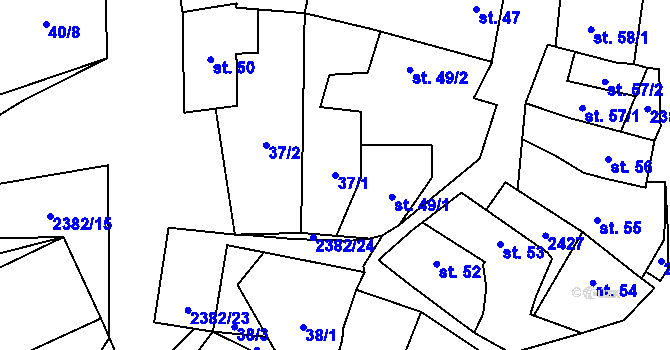 Parcela st. 37/1 v KÚ Budkovice, Katastrální mapa