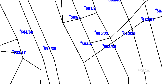 Parcela st. 683/4 v KÚ Budkovice, Katastrální mapa