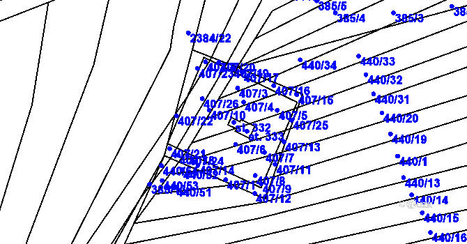 Parcela st. 332 v KÚ Budkovice, Katastrální mapa