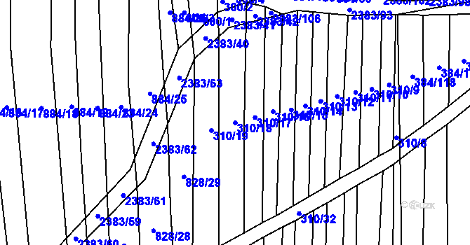Parcela st. 310/18 v KÚ Budkovice, Katastrální mapa