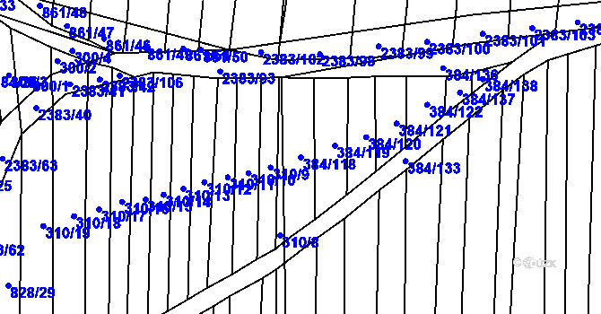 Parcela st. 384/118 v KÚ Budkovice, Katastrální mapa
