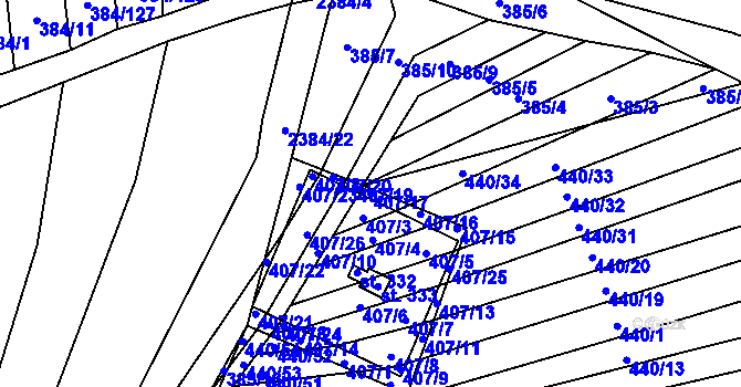 Parcela st. 407/17 v KÚ Budkovice, Katastrální mapa