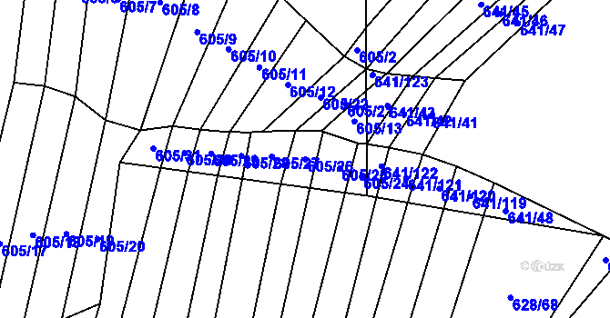 Parcela st. 605/26 v KÚ Budkovice, Katastrální mapa