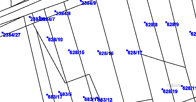 Parcela st. 628/16 v KÚ Budkovice, Katastrální mapa
