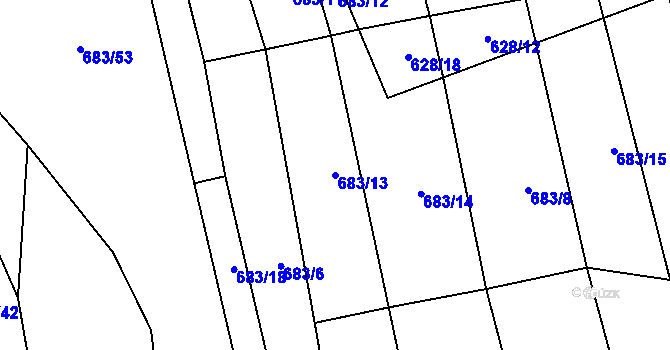 Parcela st. 683/13 v KÚ Budkovice, Katastrální mapa