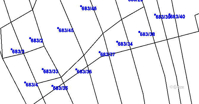 Parcela st. 683/37 v KÚ Budkovice, Katastrální mapa