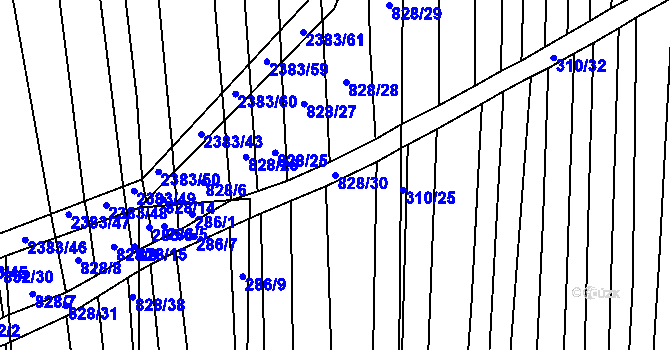 Parcela st. 828/30 v KÚ Budkovice, Katastrální mapa