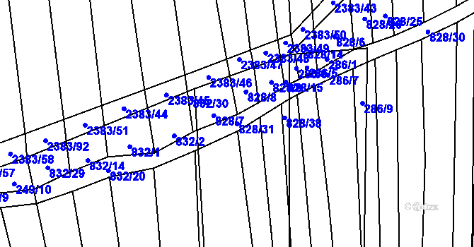 Parcela st. 828/31 v KÚ Budkovice, Katastrální mapa