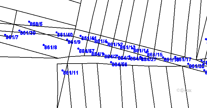 Parcela st. 884/2 v KÚ Budkovice, Katastrální mapa