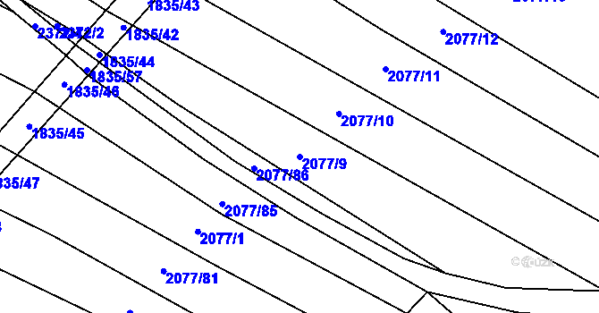 Parcela st. 2077/9 v KÚ Budkovice, Katastrální mapa