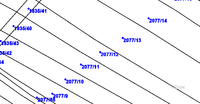 Parcela st. 2077/12 v KÚ Budkovice, Katastrální mapa