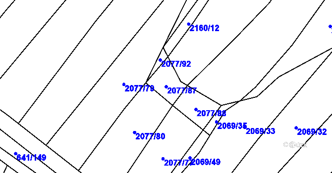 Parcela st. 2077/87 v KÚ Budkovice, Katastrální mapa