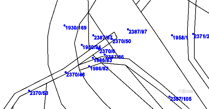 Parcela st. 2387/86 v KÚ Budkovice, Katastrální mapa