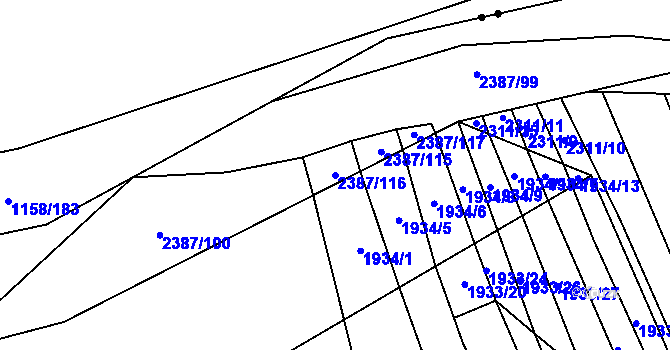 Parcela st. 2387/116 v KÚ Budkovice, Katastrální mapa