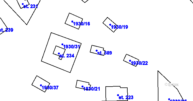 Parcela st. 389 v KÚ Budkovice, Katastrální mapa