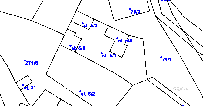 Parcela st. 5/1 v KÚ Budyně, Katastrální mapa