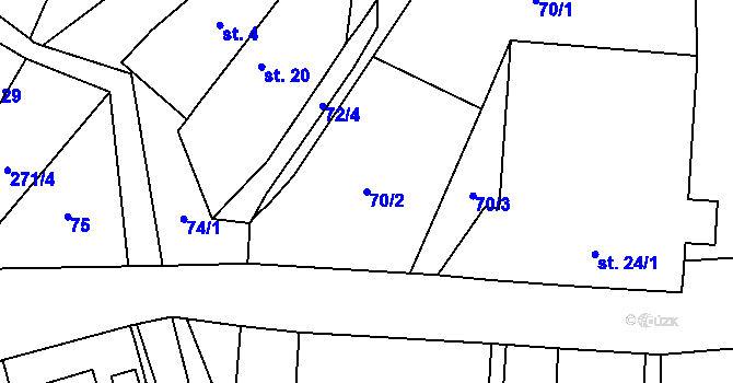 Parcela st. 70/2 v KÚ Budyně, Katastrální mapa