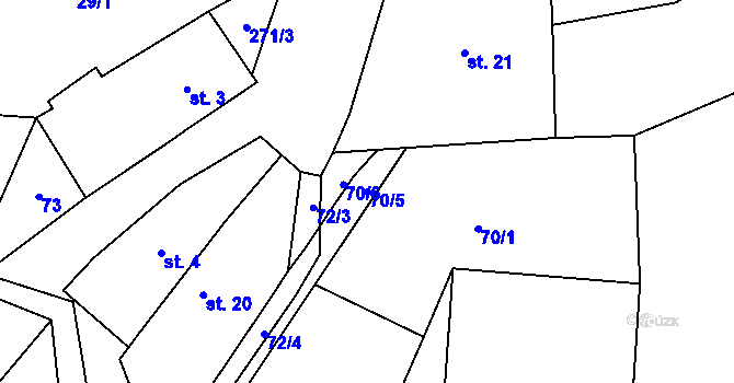 Parcela st. 70/5 v KÚ Budyně, Katastrální mapa