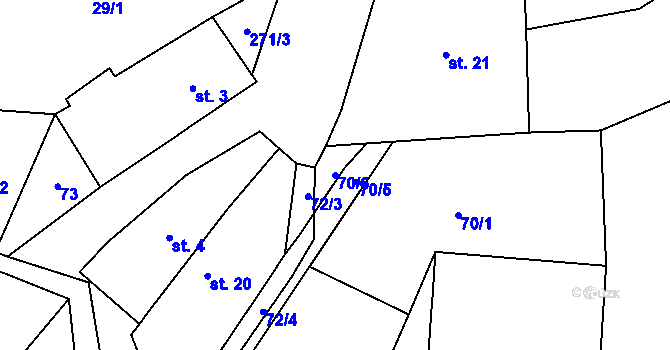 Parcela st. 70/6 v KÚ Budyně, Katastrální mapa