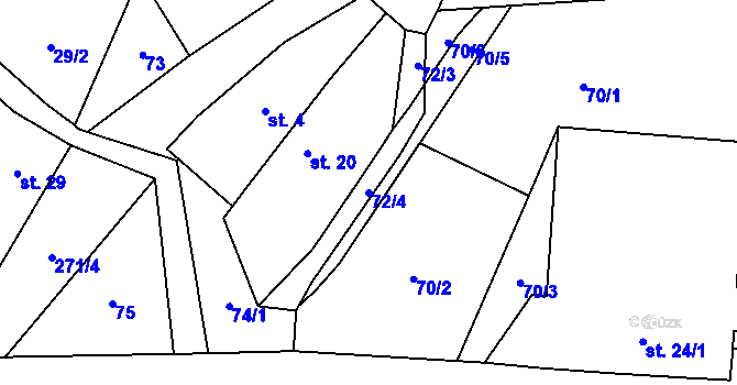 Parcela st. 72/4 v KÚ Budyně, Katastrální mapa