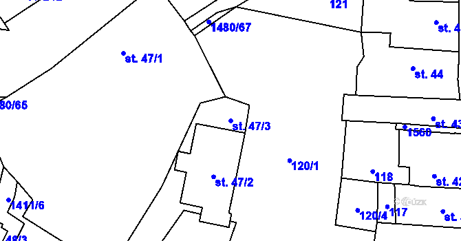 Parcela st. 47/3 v KÚ Budyně nad Ohří, Katastrální mapa