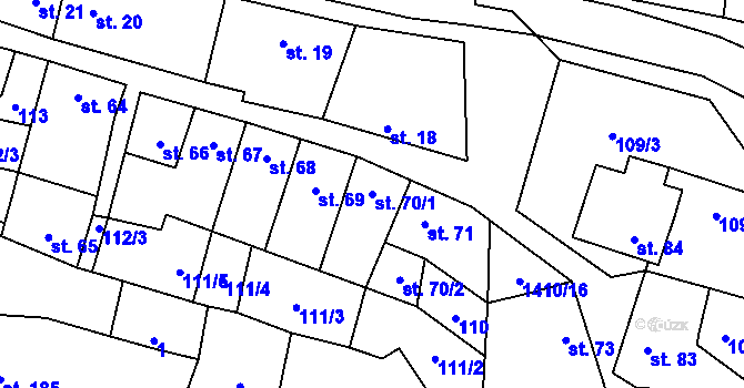 Parcela st. 70/1 v KÚ Budyně nad Ohří, Katastrální mapa