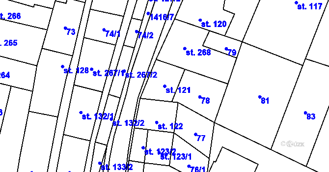 Parcela st. 121 v KÚ Budyně nad Ohří, Katastrální mapa