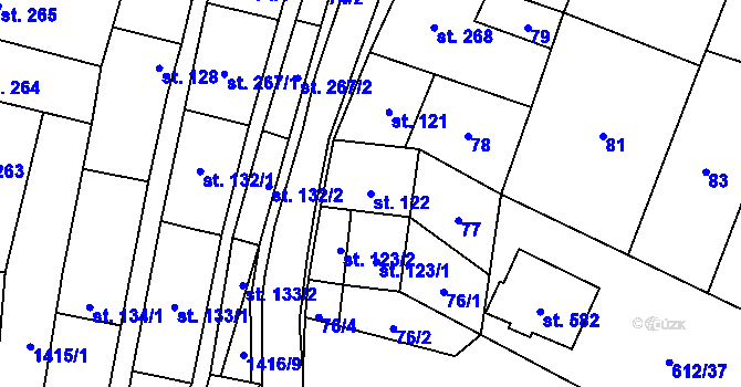 Parcela st. 122 v KÚ Budyně nad Ohří, Katastrální mapa
