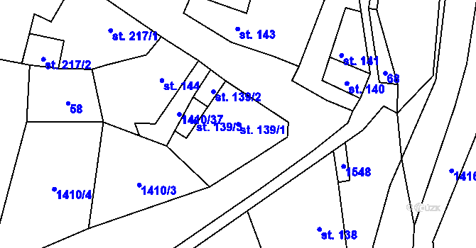 Parcela st. 139/1 v KÚ Budyně nad Ohří, Katastrální mapa