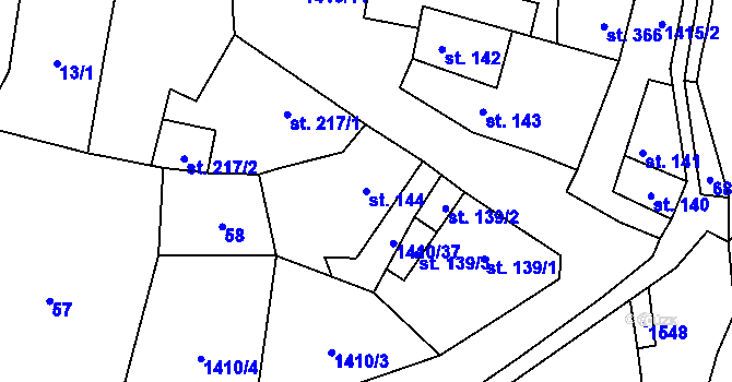 Parcela st. 144 v KÚ Budyně nad Ohří, Katastrální mapa