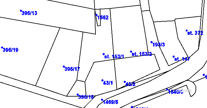 Parcela st. 153/1 v KÚ Budyně nad Ohří, Katastrální mapa