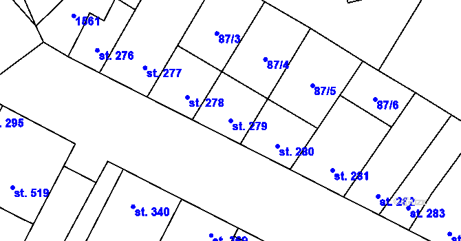 Parcela st. 279 v KÚ Budyně nad Ohří, Katastrální mapa