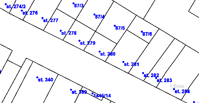Parcela st. 280 v KÚ Budyně nad Ohří, Katastrální mapa