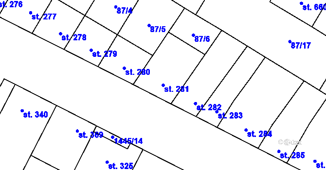 Parcela st. 281 v KÚ Budyně nad Ohří, Katastrální mapa