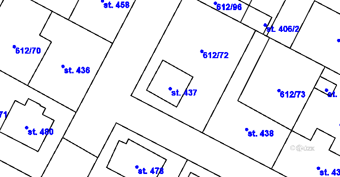 Parcela st. 437 v KÚ Budyně nad Ohří, Katastrální mapa