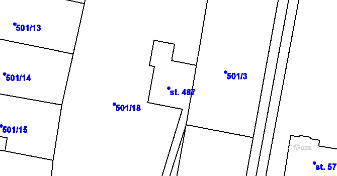 Parcela st. 487 v KÚ Budyně nad Ohří, Katastrální mapa