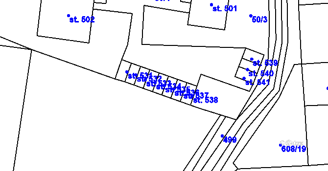 Parcela st. 535 v KÚ Budyně nad Ohří, Katastrální mapa