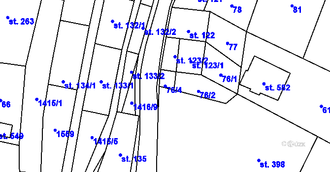Parcela st. 76/4 v KÚ Budyně nad Ohří, Katastrální mapa