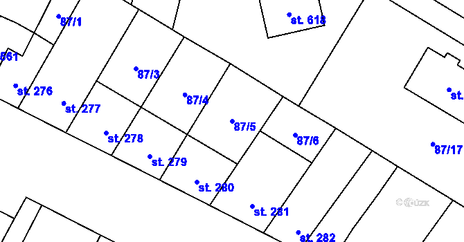 Parcela st. 87/5 v KÚ Budyně nad Ohří, Katastrální mapa