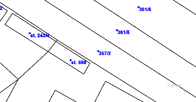 Parcela st. 357/2 v KÚ Budyně nad Ohří, Katastrální mapa