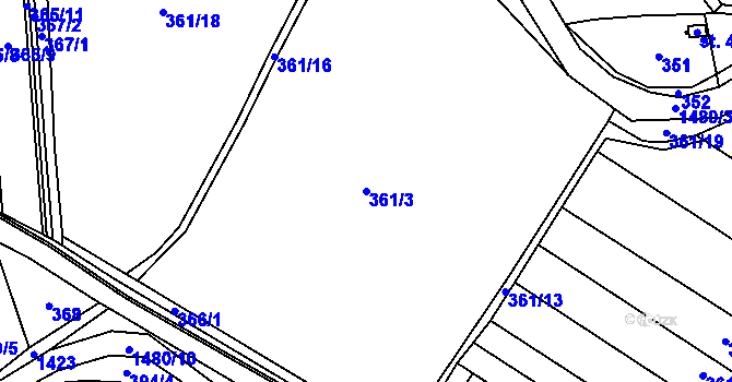 Parcela st. 361/3 v KÚ Budyně nad Ohří, Katastrální mapa