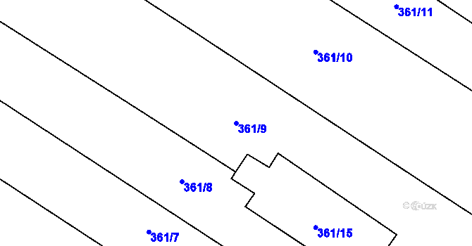 Parcela st. 361/9 v KÚ Budyně nad Ohří, Katastrální mapa