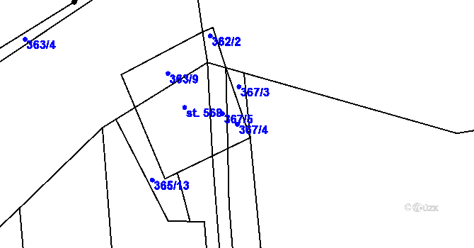 Parcela st. 367/4 v KÚ Budyně nad Ohří, Katastrální mapa