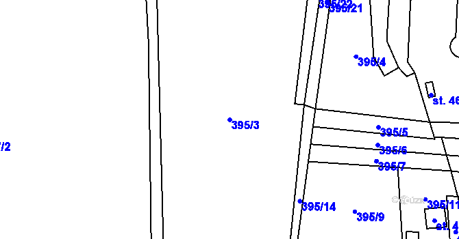 Parcela st. 395/3 v KÚ Budyně nad Ohří, Katastrální mapa