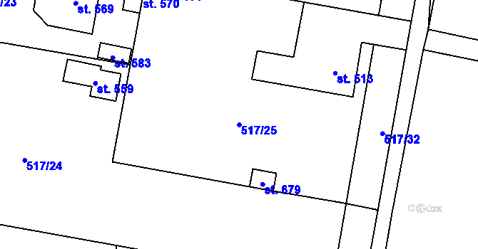 Parcela st. 517/25 v KÚ Budyně nad Ohří, Katastrální mapa