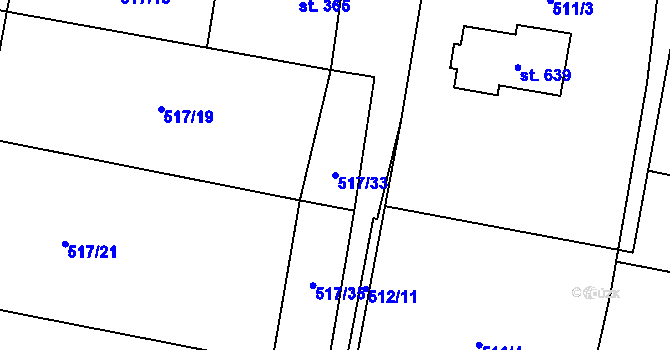 Parcela st. 517/33 v KÚ Budyně nad Ohří, Katastrální mapa