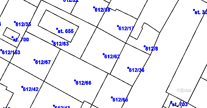 Parcela st. 612/62 v KÚ Budyně nad Ohří, Katastrální mapa